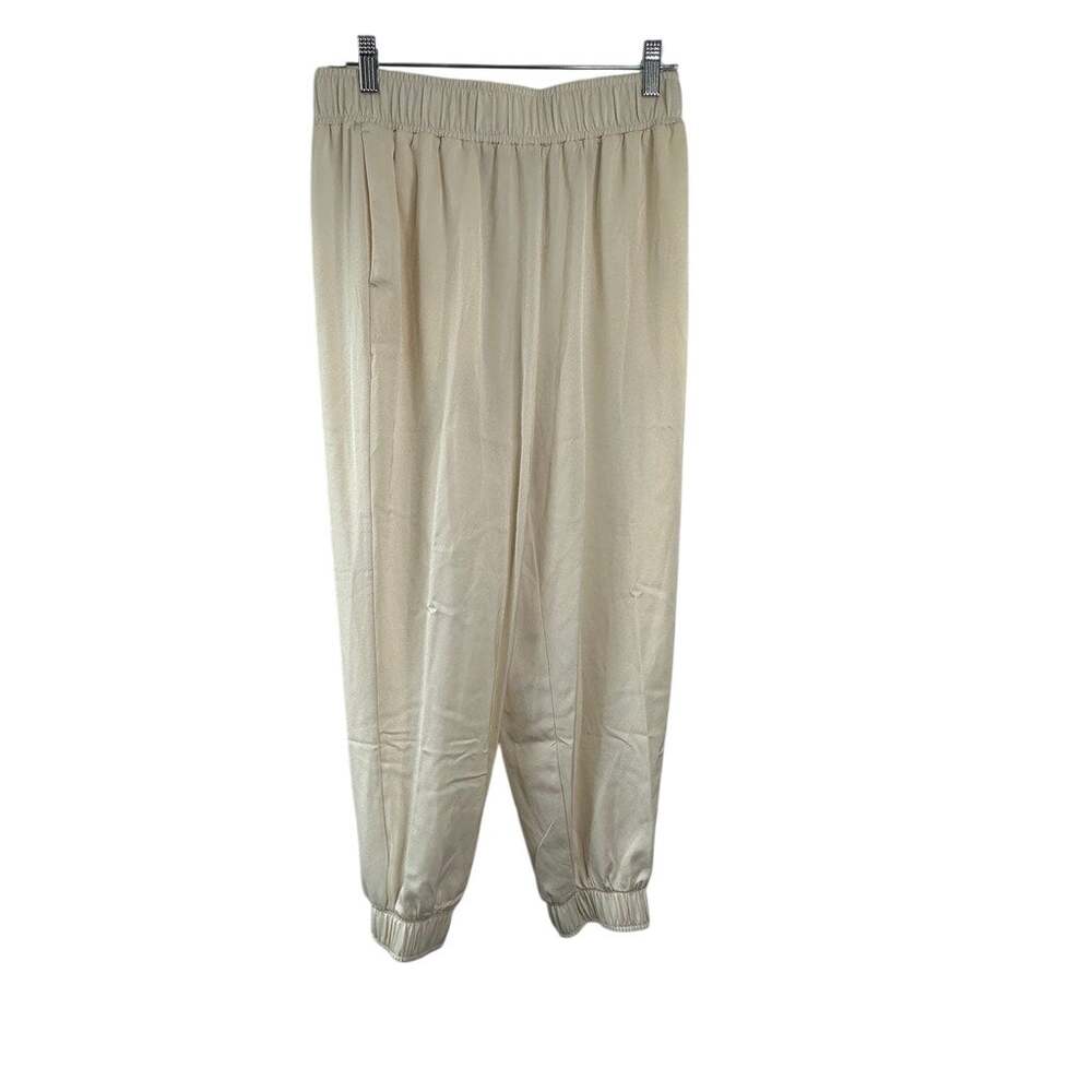 CALIA Satin Jogger Pants Womens Cream Ivory High Rise Pull On Medium